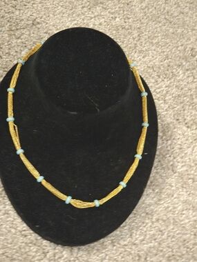 22kgp Dubai Jewelry Gold and Turquoise Beaded Women's Necklace